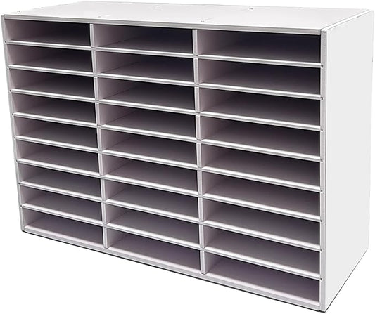 Literature Organizer - 27-Slot Desktop File Sorter Mail Center, Paper Storage Cabinet & Classroom Mailbox for Home, School & Office