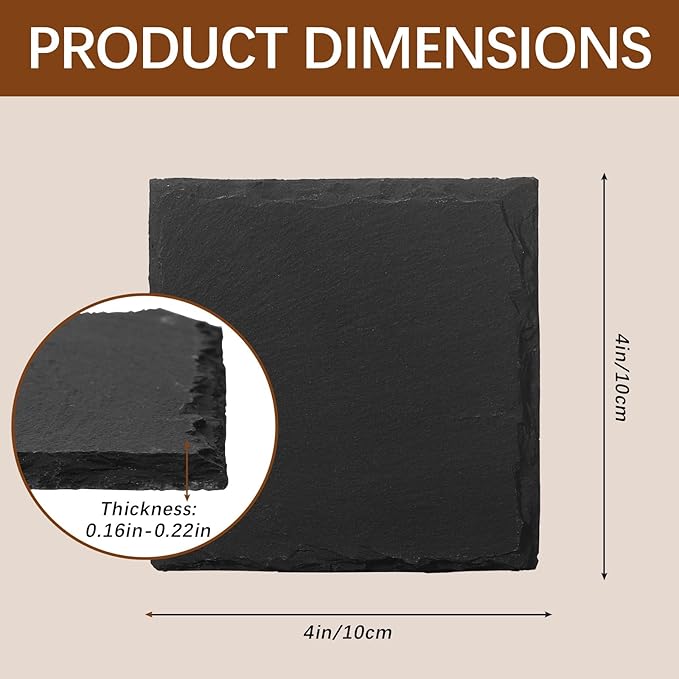 24 PCS Slate Coasters Black Square 4 Inch Bulk Rock, Blank Laser Engraving, Scratch Resistant Bottom, Home Office Kitchen Gift Wedding Bar Party (24 PCS Square Coasters)