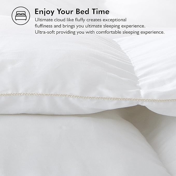 Luxurious Full Size Goose Down Fiber Waterfowl Feather Fiber Comforter Duvet, 100% Egyptian Cotton Cover, 45 oz. Fill Weight, Baffle Box Design, White Solid