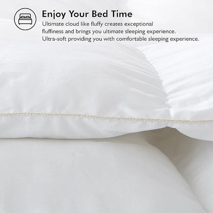Luxurious Oversize California King 108" x 98" Size Goose Down Fiber Waterfowl Feather Fiber Comforter Duvet, 100% Egyptian Cotton Cover, 68 oz. Fill Weight, Baffle Box Design, White Solid