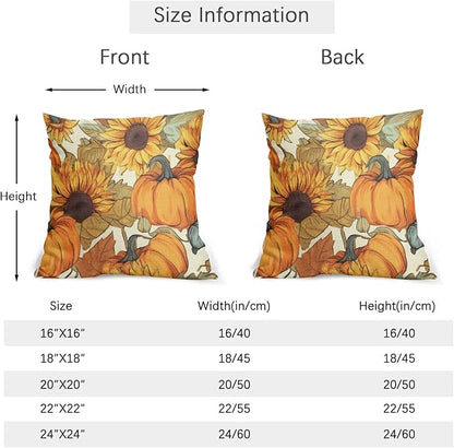 Pumpkin Fall Pillow Covers 24x24 Set of 2 Burnt Orange Autumn Thanksgiving Pillow Cases Sunflower Pattern Outdoor Decorative Holiday Cushion Cover Rustic Decoration Farmhouse Home Sofa Couch Bed Decor