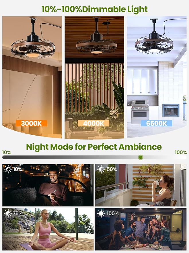 Outdoor Ceiling Fans with Light for Patios Waterproof, 18 Inch Ceiling Fan Smart APP & Remote Control, 6 Speeds, 3 Color Temperatures, Gazebo Fan Lights Outdoor Ceiling Fans for Patio,Porch