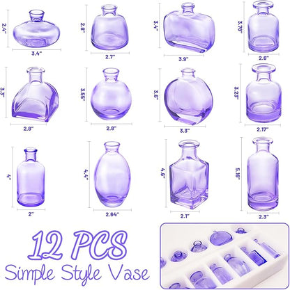 Glass Bud Vases Set of 12, Purple Small Glass Vase for Wedding Centerpieces, Clear Vase in Bulk | Purple Bud Flower Vases for Elegant Floral Displays, Table Decor, Event Styling
