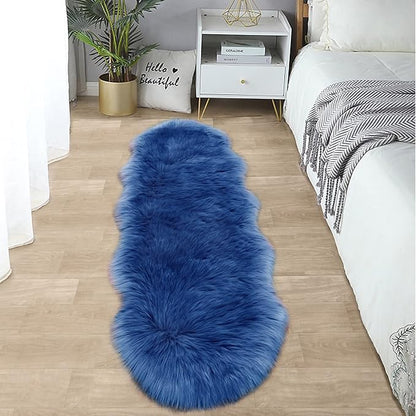 SERISSA Ultra Soft Fluffy Rug Dark Blue Faux Sheepskin Fur Rug Shaggy Couch Cover Furry Carpet for Kids Room Bedroom Living Room Runner, 2x6 Feet (Sheepskin Shape,Dark Blue)