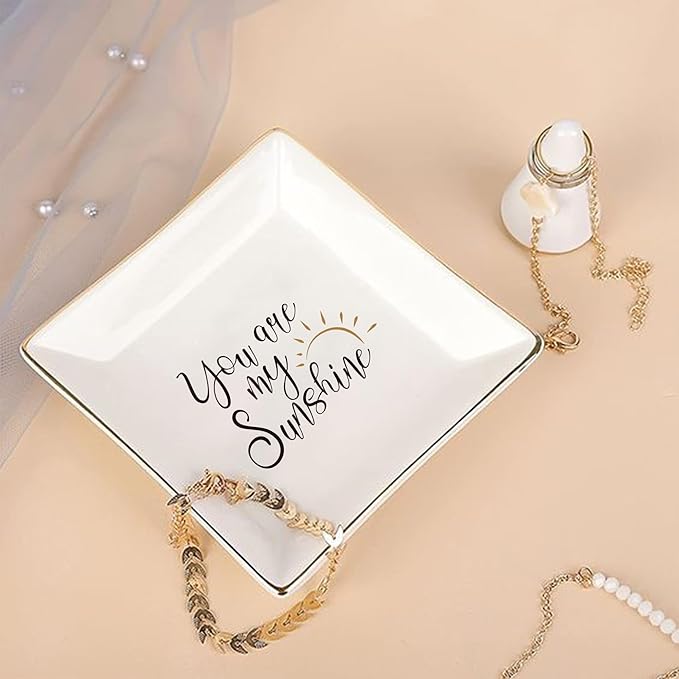 LADY&HOME Trinket Dish for Sister Birthday Christmas Gift Ceramic Ring Dish for Female Best Friend Mother-You're My Sunshine (Sunshine)