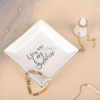 LADY&HOME Trinket Dish for Sister Birthday Christmas Gift Ceramic Ring Dish for Female Best Friend Mother-You're My Sunshine (Sunshine)