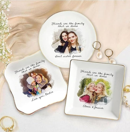 Chillever Personalized Besties Photo Ring Dish, Custom Jewelry Dish Gift for Besties, Soul Sister Trinket Gift for Long Distance Friendship Women BFF Christmas Birthday Wedding Gifts DS4