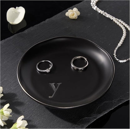 Lolalet Handmade Ceramic Ring Dish Jewelry Tray Plate with Initial, Small Monogram Gift for Her Women Girls Mother, Hostess, Engagement, Bridal Shower, Maid of Honor, Bridesmaid, Birthday, Christmas