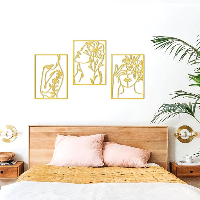 KOYILTD 3 Pcs Minimalist Gold Wall Decor Female Body Minimalist Line Wall Art Modern Aesthetic Home Decoration Abstract Wall Art for Home Living Room Bedroom Bathroom (Elegant, Gold, Large)