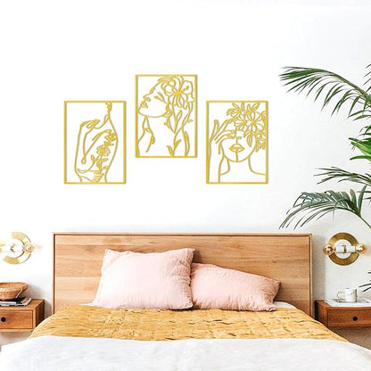 KOYILTD 3 Pcs Minimalist Gold Wall Decor Female Body Minimalist Line Wall Art Modern Aesthetic Home Decoration Abstract Wall Art for Home Living Room Bedroom Bathroom (Elegant, Gold, Large)