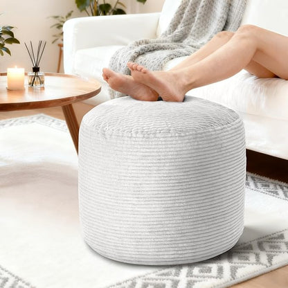 Pouf Ottoman Foot Rest, Comfortable & Soft, Round Footstool Ottoman for Living Room, Bedroom, Office, Room Decoration, Corduroy Foot Stool Pouf with Odorless & Anti-Clump Filling, Small Grey