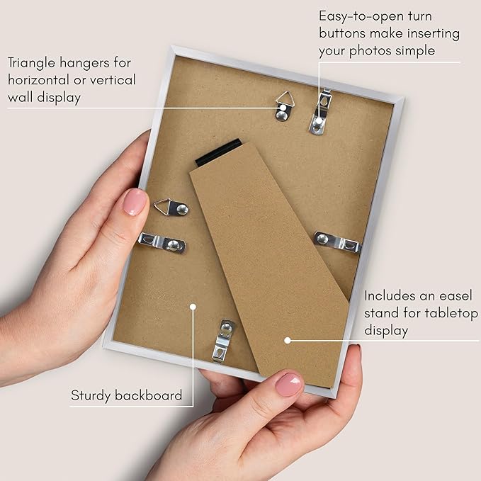Americanflat 6x8 Picture Frame with Shatter-Resistant Glass - Use as 4x6 Frame with Mat or Display 6x8 Photo Without Mat - Streamline Collection - Picture Frames for Tabletop and Wall - Silver