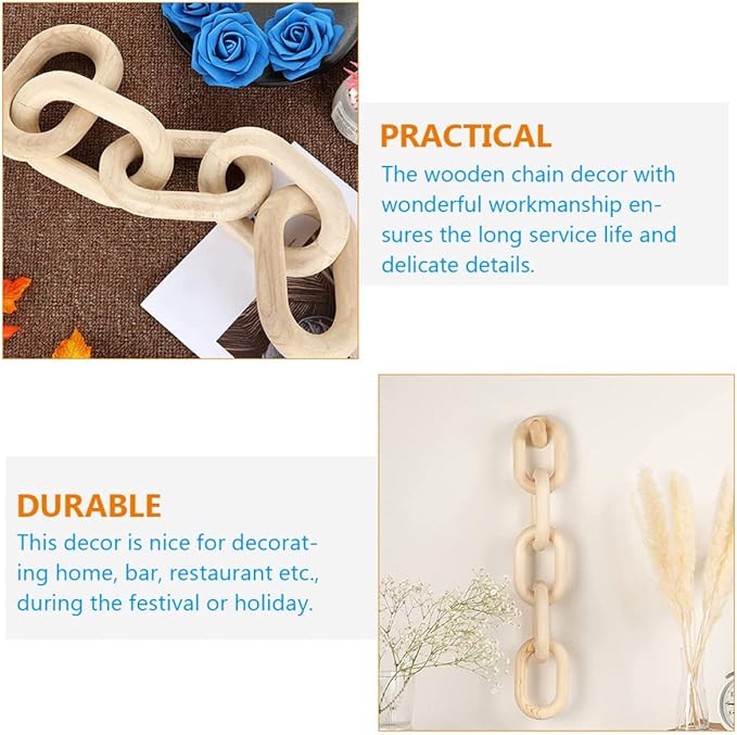 HOLIDYOYO Wood Chain Link Decor Rustic Farmhouse Wall Art Elegant Hanging Ornament for Home Compact Design for Coffee Table Bookshelf Natural Wood Accent for Any