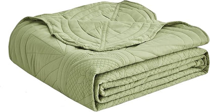 Bedspread - Full Size Bedding Cover - Modern & Contemporary Coverlet Set, Real Stitching, Reversible, Lightweight, 5 Piece, Sage Green