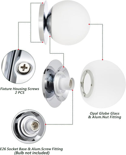 Chrome Wall Sconces, 1 Light Modern Globe Sconce, Wall Light for Bedroom Bathroom Living Room & Hallway Vanity Lighting, Ceiling Light Fixture (1-Light, Chrome)
