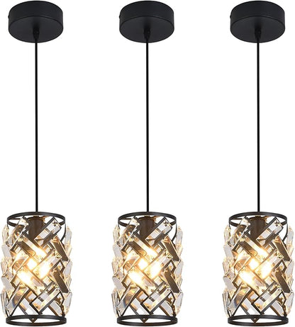 3 Pack Black Pendant Lights Kitchen Island, Kitchen Island Dining Room Light Pendant Lighting Fixtures High end Crystal Chandelier Over Island Table Modern Hanging Light for Bar Dining Room