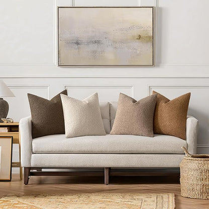MIULEE Pack of 4 Decorative Textured Boucle Throw Pillow Covers 22x22 Inch Neutral Brown Accent Euro Sham Pillow Cases Couch Cushion Covers Modern Farmhouse Boho Chair Sofa Bed Room Home Decor