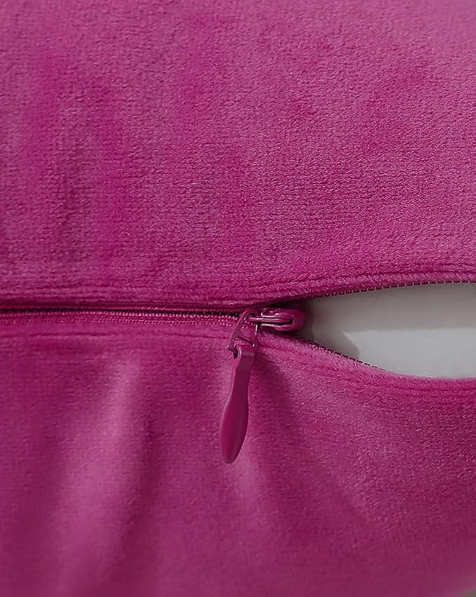 mixeoo Comfy Hot Pink Throw Pillow Covers Decorative Square Solid Thick Velvet Super Soft Cushion Cases Home Decor for Sofa Couch Living Room Chair, Set of 2, 20 x 20 Inch