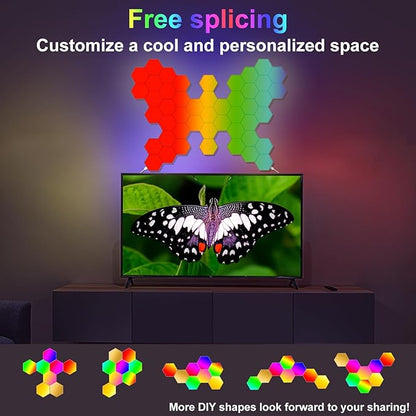 12Pack Hexagon Lights for Wall LED, That Sync with Music, APP & Remote Controls Hex Lights, RGB LED Wall Panels for TV, Bedroom, Living Room, Game Room Decor