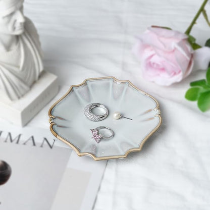 Ceramic Jewelry Dish, Decorative Tray for Rings Earrings Necklaces Bracelet Watch Keys, 4.50" Trinket Tray as Gifts for Women (Reactive Court)