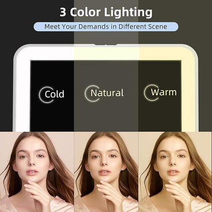 Rechargeable Travel Lighted Makeup Mirror with PU Leather Cover, Portable Travel Makeup Mirror with Lights, 3 Color Lighting,Touch Sensor Dimmable, Light Up Tabletop Folding Cosmetic Mirror Colorful