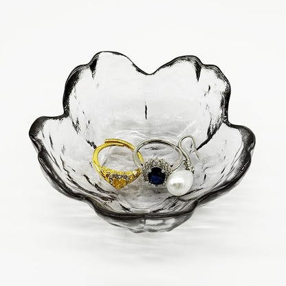 Flower Ring Dish Jewelry Tray, Glass Jewelry Dish Tray, Aesthetic Room Decor Small Trinket Dish, Nightstand Jewlery Ring Holder Dish, Bathroom Jewelry Plate Bowl for Rings Earrings Gift (Smoky Gray)