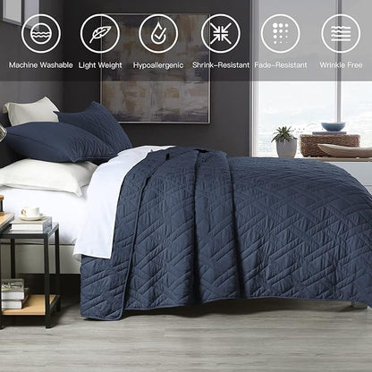 HORIMOTE HOME Quilt Set King Size Navy Blue, Classic Geometric Diamond Stitched Pattern, Ultra Soft Lightweight Bedspread Coverlet for All Season 3 Pieces(1 Quilt and 2 Pillow Shams)