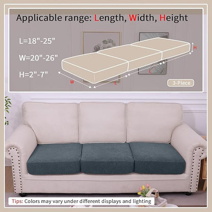 hyha Waterproof Couch Cushion Covers, Waterproof Sectional Couch Covers for 3 Cushion Sofa for Pets, Stretch Sofa Slipcover Washable with Elastic Bottom(3 Packs, Dark Grey)