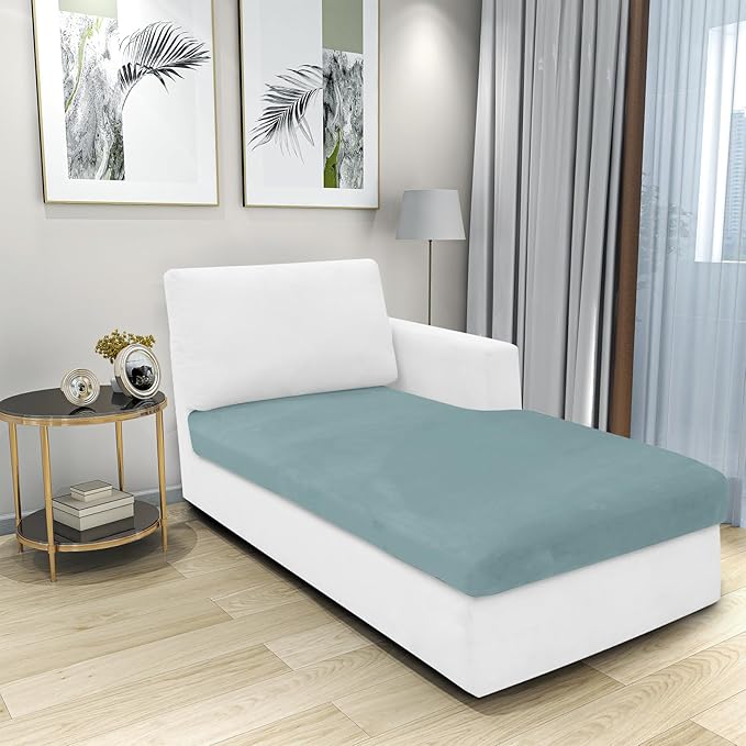 MAXIJIN 1 Piece Velvet Chaise Cover Stretch Sectional Couch Covers for L Shaped Sofa Fitted Soft Chaise Lounge Cushion Cover Sofa Slipcover with Elastic Bottom (Chaise Cover, Dusty Blue)