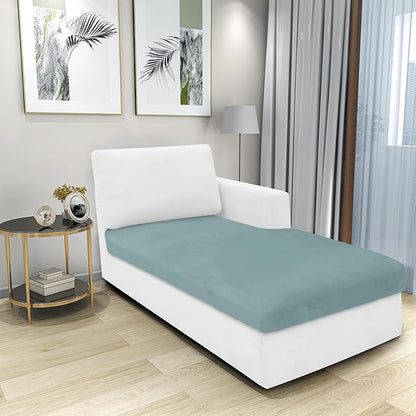 MAXIJIN 1 Piece Velvet Chaise Cover Stretch Sectional Couch Covers for L Shaped Sofa Fitted Soft Chaise Lounge Cushion Cover Sofa Slipcover with Elastic Bottom (Chaise Cover, Dusty Blue)