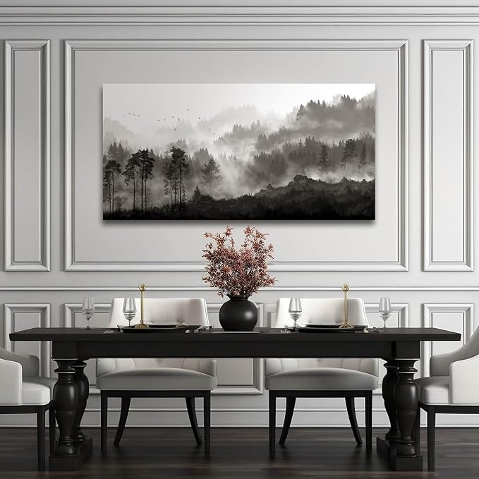 YJYart Landscape Wall Art Black Forest Tree Painting for Bedroom Living Room Kitchen Office Well Decoration Ready to Hang 24x48 Inches