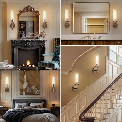 Bronze Wall Sconces, 15'' Brushed Brass Knurled Bathroom Sconces Wall Lighting Vanity Light with Clear Glass, Indoor Wall Mount Light for Living Room Mirror Bedroom Stairs