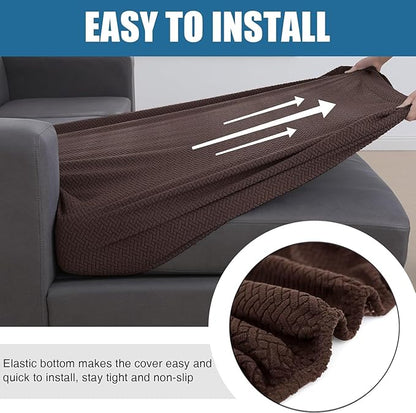 Smiry Waterproof Couch Cushion Covers, Stretch Jacquard Sectional Couch Covers, L Shape Chaise Lounge Sofa Slipcover, Washable Elastic Furniture Protector for Pets, Kid (XL-Chaise Cover, Chocolate)