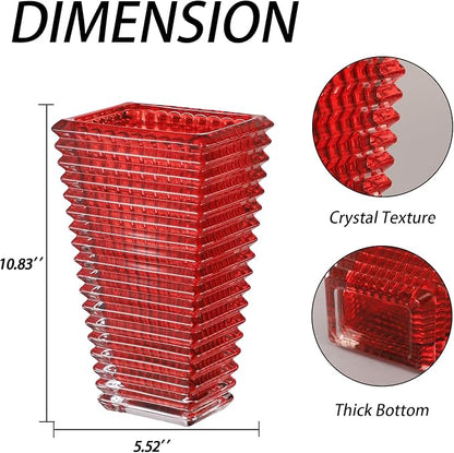MCMCNCUIU Crystal Glass Vase, Large Crystal Vases for Flowers, Large Flower Vase, Red Modern Vases for Living Room, Bedroom, Kitchen, Dining Table, Mantle, Wedding, 11 Inches