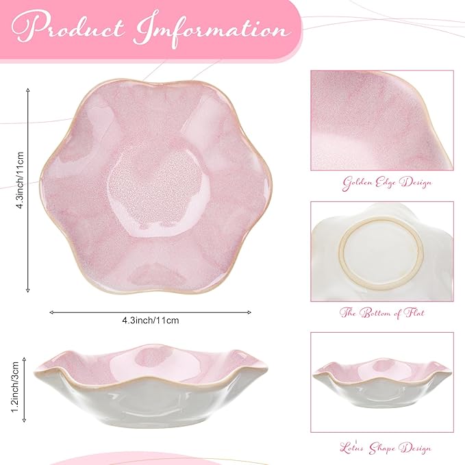 8 Pcs Ceramic Trinket Dish Lotus Leaf Jewelry Tray Small Ring Dish for Earrings, Rings, Jewelry Holder, Key Bowl(Pink)