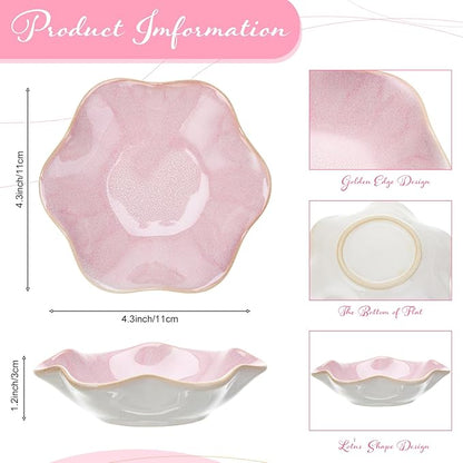 8 Pcs Ceramic Trinket Dish Lotus Leaf Jewelry Tray Small Ring Dish for Earrings, Rings, Jewelry Holder, Key Bowl(Pink)
