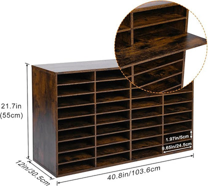 EasyPAG Mail Organizer Countertop, Wood Literature Organizer with Adjustable Shelves, Student Classroom Mailbox for School, Desktop Paper Sorter for Office Home, 36 Compartments, Archaize