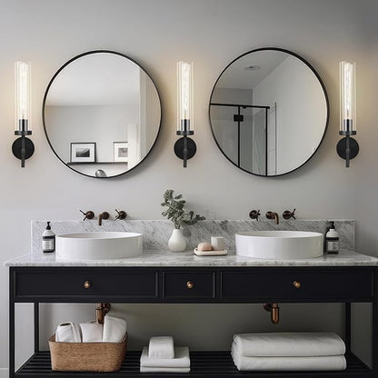 Black Wall Sconce, 19.48'' Brushed Brass Knurled Bathroom Sconces Wall Lighting Vanity Light with Clear Glass, Indoor Wall Mount Light for Living Room Mirror Bedroom Stairs