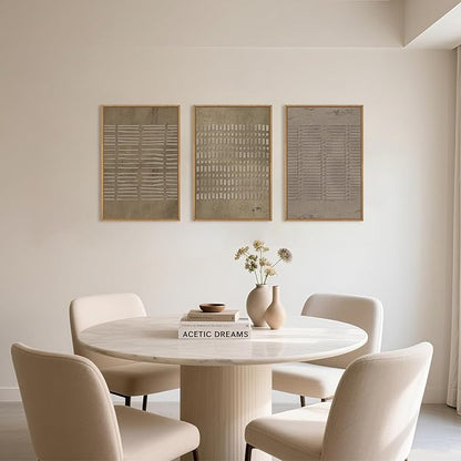 Large Abstract Brown Beige Framed Canvas Wall Art,Modern Lines Dots Wall Decor,Boho Neutral Minimalist Artwork,Mid Century Geometric Art Print for Living Room,Bedroom,Office- 16"x24"x3