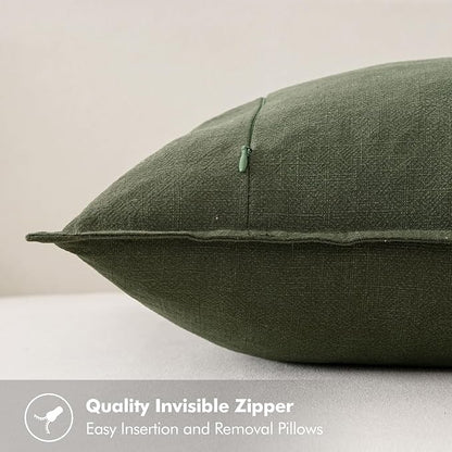 MIULEE Decorative Linen Pillow Covers 16x16 Inch Dark Olive Green Boho Farmhouse Neutral Spring Couch Throw Pillows for Bed Pack of 2 Accent Modern Pillowcase Sofa Livingroom Home Decor