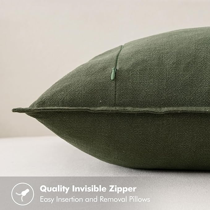 MIULEE Decorative Linen Euro Sham Pillow Covers 26x26 Dark Olive Green Boho Farmhouse Neutral Spring Couch Throw Pillows for Bed Pack of 2 Accent Modern Pillowcase Sofa Livingroom Home Decor