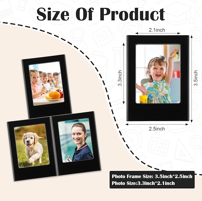 Epakh 20 Packs Magnetic Photo Picture Frame Cute Mini Table Photo Frame Holder 3 Inches Plastic Colorful Picture Display for Fridge Office (Black)