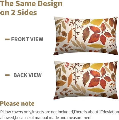 Fall Leaf Lumbar Pillow Covers 12x20 Set of 2 Brown Beige Maple Leaves Autumn Harvest Throw Pillow Cases Zipper Outdoor Decorative Cushion Cover Rustic Decoration Farmhouse Home Sofa Couch Bed Decor
