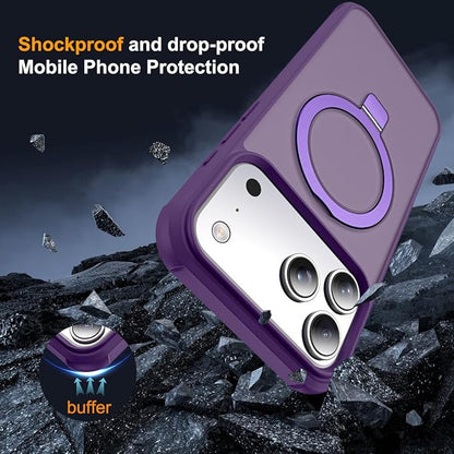 Compatible with iPhone 17 Pro Max Case with Invisible Magnetic O-Ring Stand Military-Grade Translucent Case for iPhone 17 ProMax 6.9" [Compatible with Mag-Safe][Great Grip Feeling], Purple