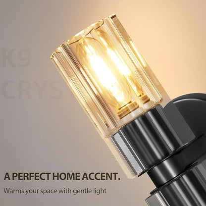 Black Wall Sconce Light Cordless 13 inch Wall Sconces, Indoor Wall Lamp with K9 Crystal Lampshade, Wall Lighting Fixtures for Living Room, Bedroom, Hallway, Bathroom, Stairs, Kitchen