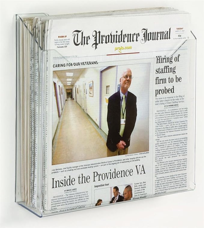 Single Pocket, Clear Acrylic, Wall Mounted Newspaper Display Rack, Frameless Design, Polished Edges, Includes Mounting Hardware, 13-3/8 x 11-1/2 x 2-1/4-Inch - Sold in A Set of 2