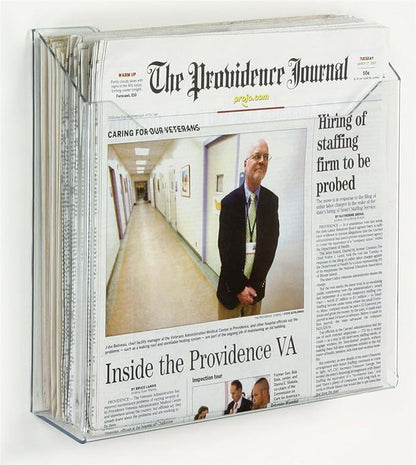 Single Pocket, Clear Acrylic, Wall Mounted Newspaper Display Rack, Frameless Design, Polished Edges, Includes Mounting Hardware, 13-3/8 x 11-1/2 x 2-1/4-Inch - Sold in A Set of 2