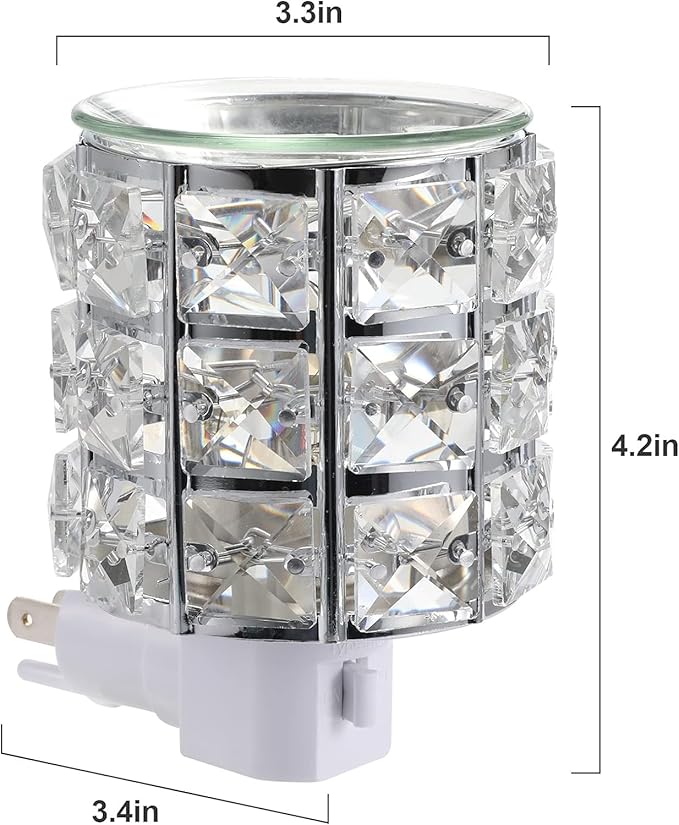 KUPOO Plug-in Wax Warmer,Crystal Wax Melt Warmer Electric Home Fragrance Warmer for Essential Oils Candle Wax Tarts and Melts,Scent Warmer Night Light (Silver Crystal)