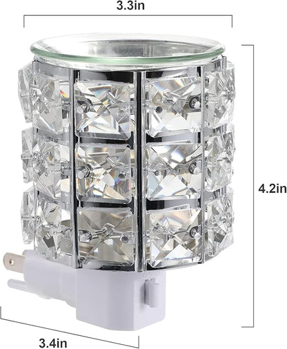 KUPOO Plug-in Wax Warmer,Crystal Wax Melt Warmer Electric Home Fragrance Warmer for Essential Oils Candle Wax Tarts and Melts,Scent Warmer Night Light (Silver Crystal)