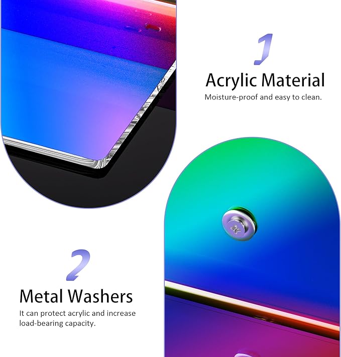 Sezanrpt 9 Inches Iridescent Floating Shelves Acrylic, White Wall Shelves for Living Room Décor, Bedroom, Bathroom, Kitchen, Dining Room, Brand Store, Retails, Gaming Room, 2 Pack